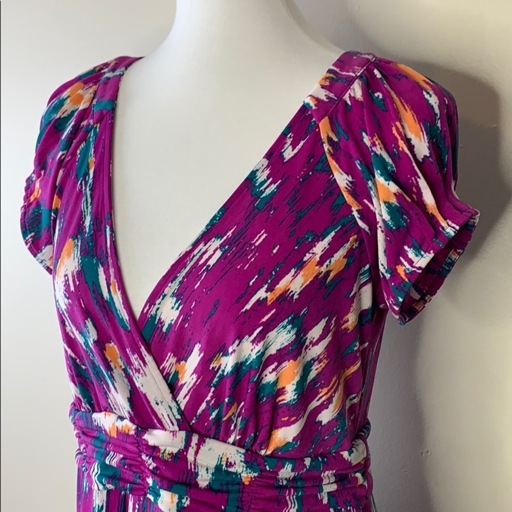 ECI Purple Abstract Print V-Neck Dress 10 - Picture 3 of 7